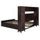 preview thumbnail 10 of 15, Queen Wooden Bed with Storage and Outlets - Elegant Espresso Design