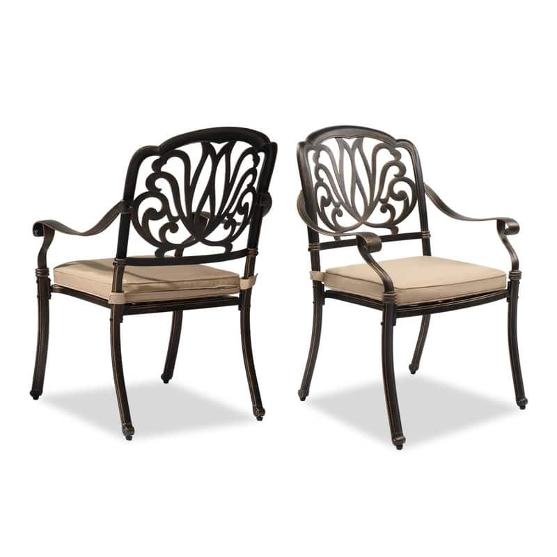 Patio Cast Aluminum Dining Chair Set (Set of 2) - with Cushion
