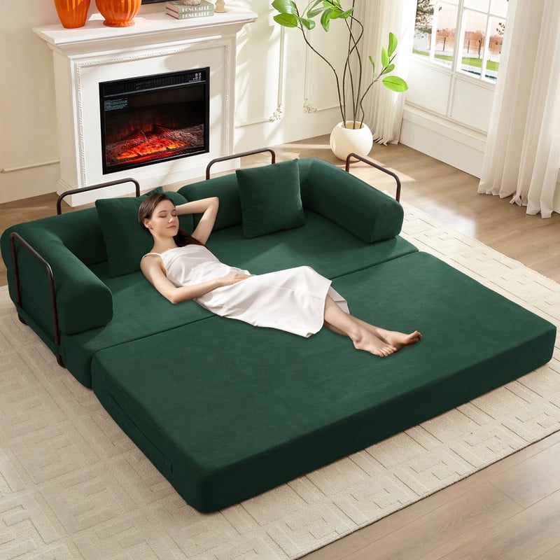 Mixoy Convertible Pull Out Sleeper Sofa Bed with Movable armrest,Folding Mattress Couch,Removable Washable Floor Sofa Bed