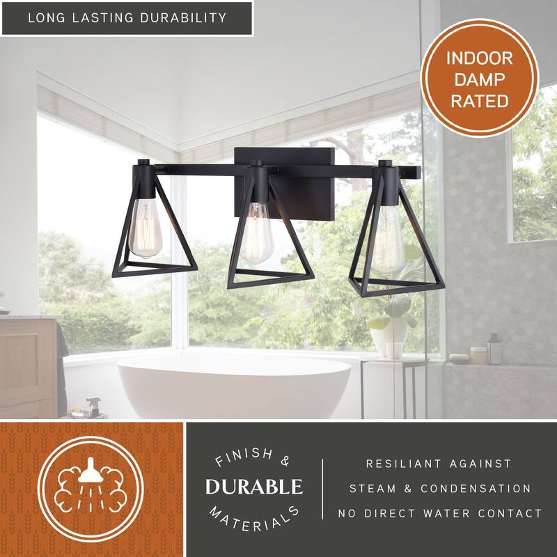Ravenna Matte Black Contemporary Bathroom Vanity Lighting Fixture, Metal Cage Shade, Dimmable, LED Compatible, Over Mirror Mount