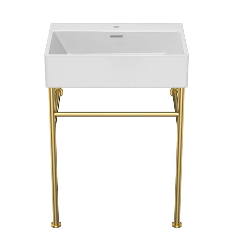 Freestanding Bathroom Vanity with Ceramic Sink - 24in - Gold