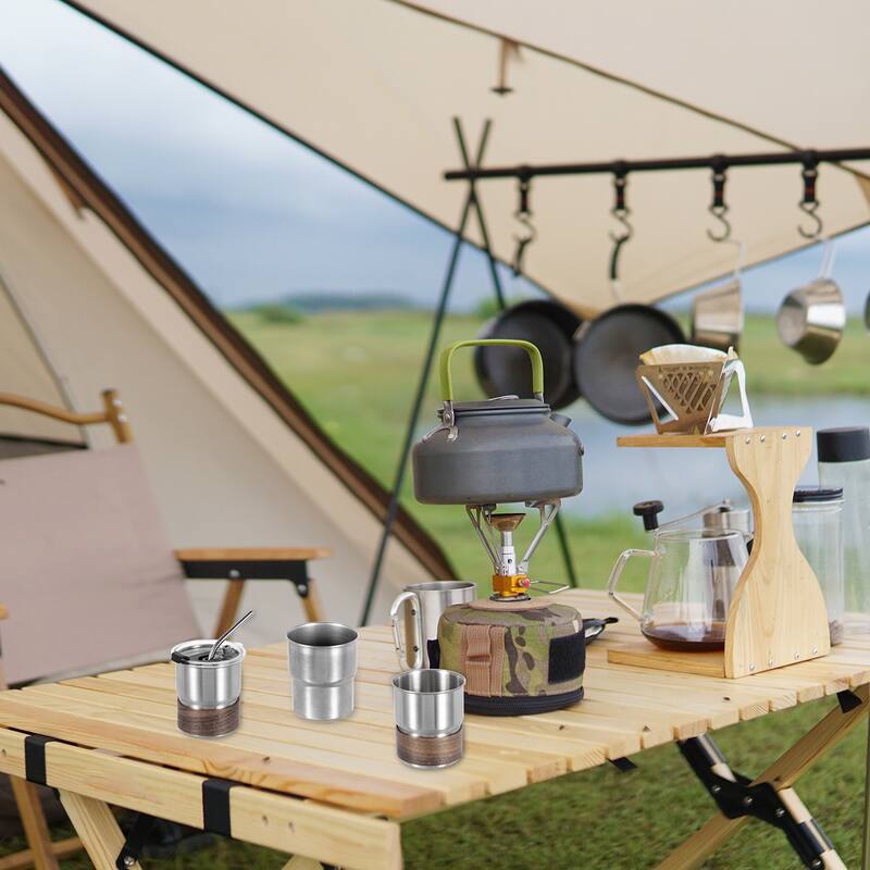 304 Stainless Steel Cups with Foldable Handle, 10oz Metal Water Glasses Cup - Silver