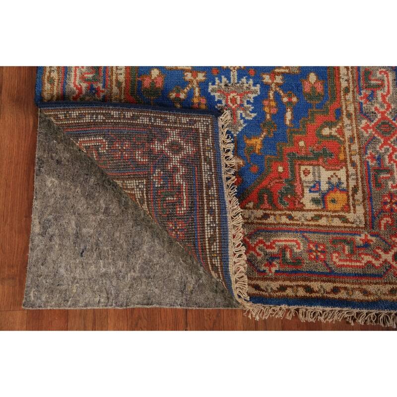 Blue Geometric Heriz Serapi Indian Foyer Rug Handmade Wool Carpet - 3'0"x 5'0"