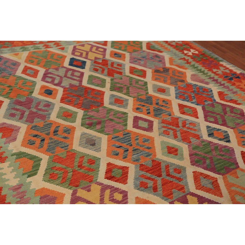 South Western Style Kilim Oriental Rug Hand-Woven Wool Carpet - 8'1"x 9'9"