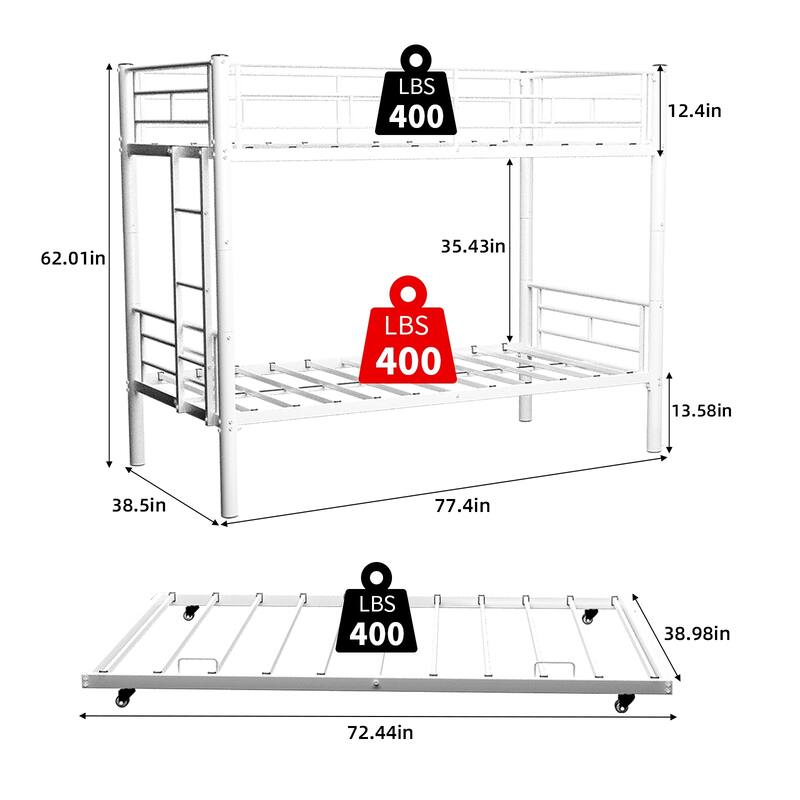 Heavy-duty Sturdy Meta Twin over Twin Bunk Bed Noise Reduced
