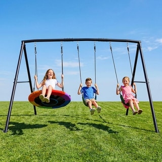Hapfan 500lb Heavy Duty Metal Swing Sets for Backyard with 3