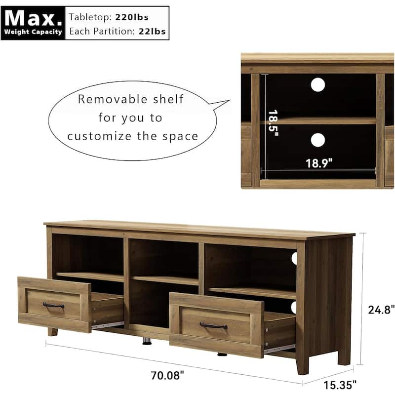 WESOME 70in TV Stand Home Cabinet with Drawers/Shelves/Doors for Living Room Bedroom - 70inch
