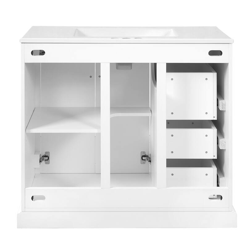 36" Modern Bathroom Vanity with Ceramic Sink, Soft-Close Door, Adjustable Shelf & 3 Drawers