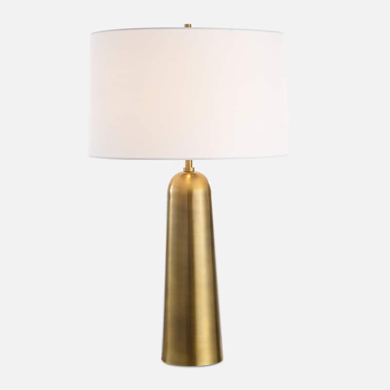 Iron Table Lamp with Tapered Shade - 28" - Antique Brass Finish