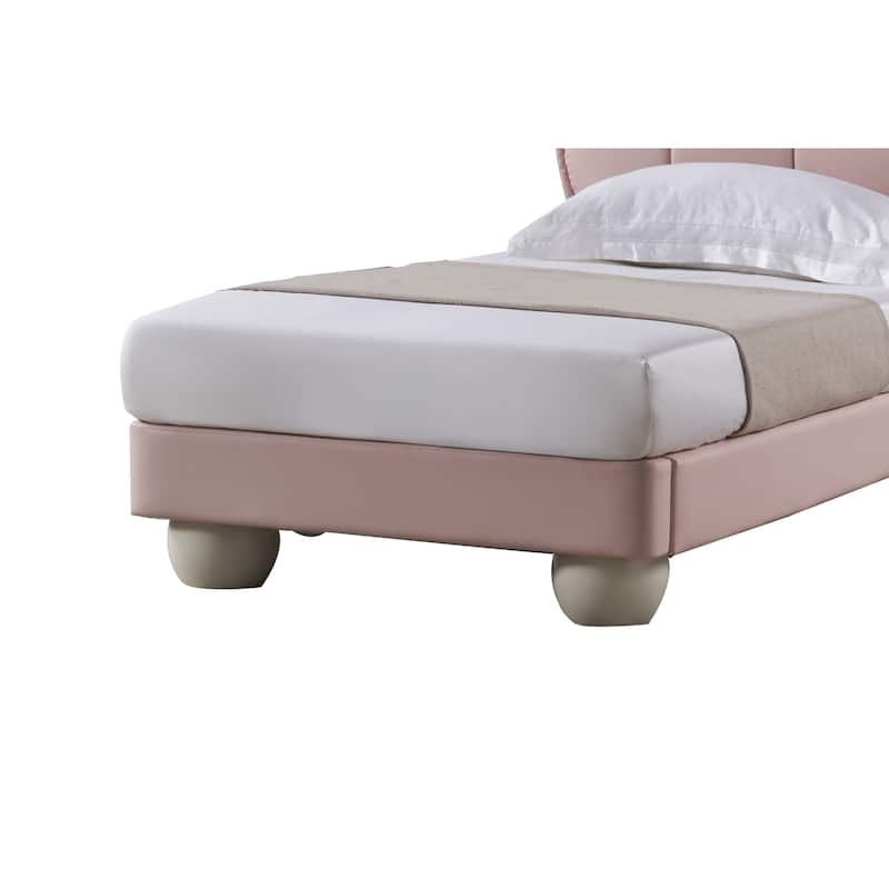 Jeny Full Size Bed, Pink Leather Upholstered Tufted Headboard, Wood
