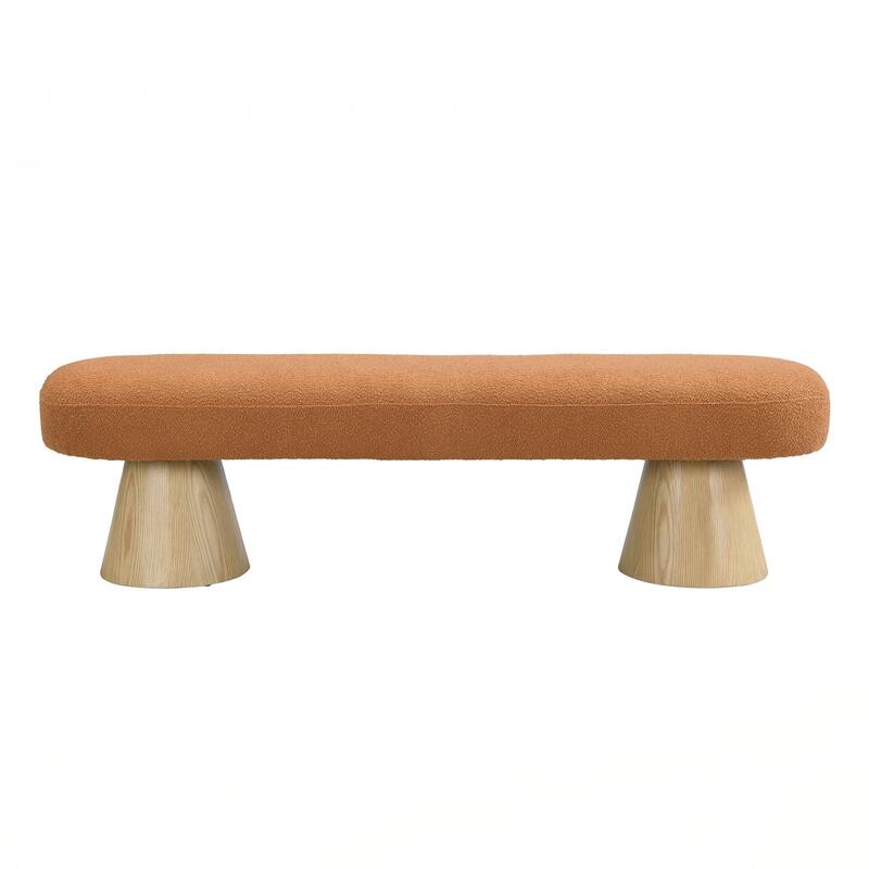 Upholstered Bedroom End of Bed Entryway Bench, Boucle Ottoman for Living Room