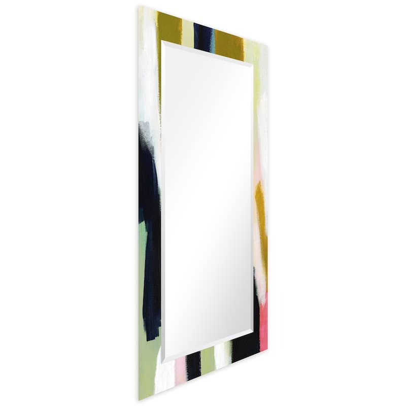 Sunder Rectangular Beveled Mirror on Free Floating Printed Tempered Art Glass - Clear - 54" x 28"