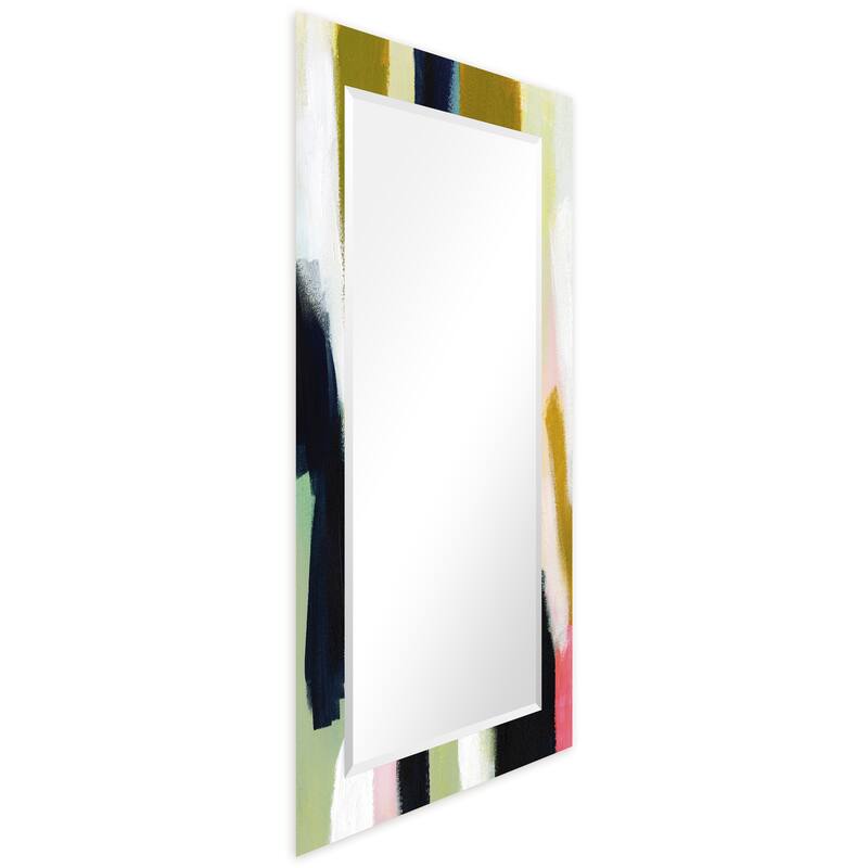 Sunder Rectangular Beveled Wall Mirror on Free Floating Printed Tempered Glass