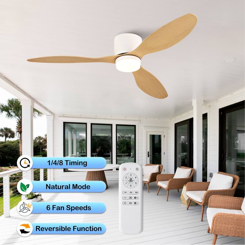 52-inch Ceiling Fan with Light, Ultra-Slim Flush-Mount Design, 3 ABS Plastic Blades, Remote Control Included