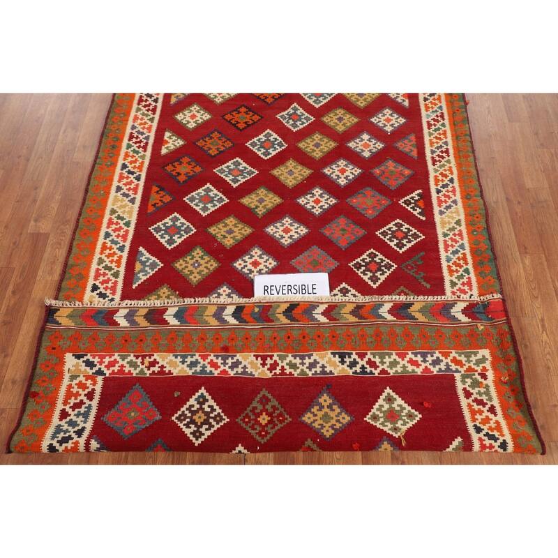Kilim Qashqai Persian Vintage Rug Flatweave Geometric Wool Carpet - 4'11"x 7'11"