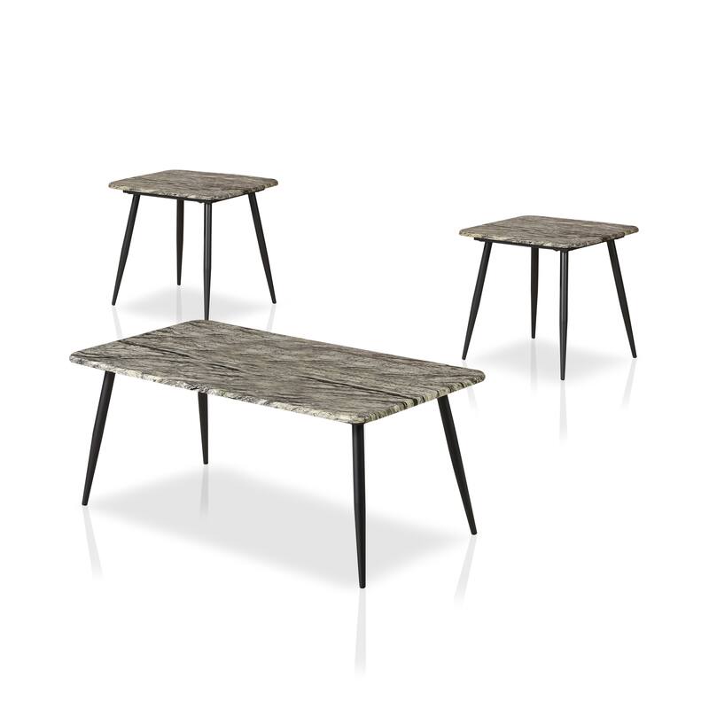 Maisha Mid-Century Modern 44-inch Steel 3-Piece Coffee Table Set by Furniture of America - Grey Stone