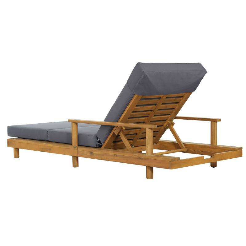 Christopher Knight Home - Modern Indoor/Outdoor Acacia Wood 4-Fold Adjustable Chaise Lounge with Water-Resistant Cushion
