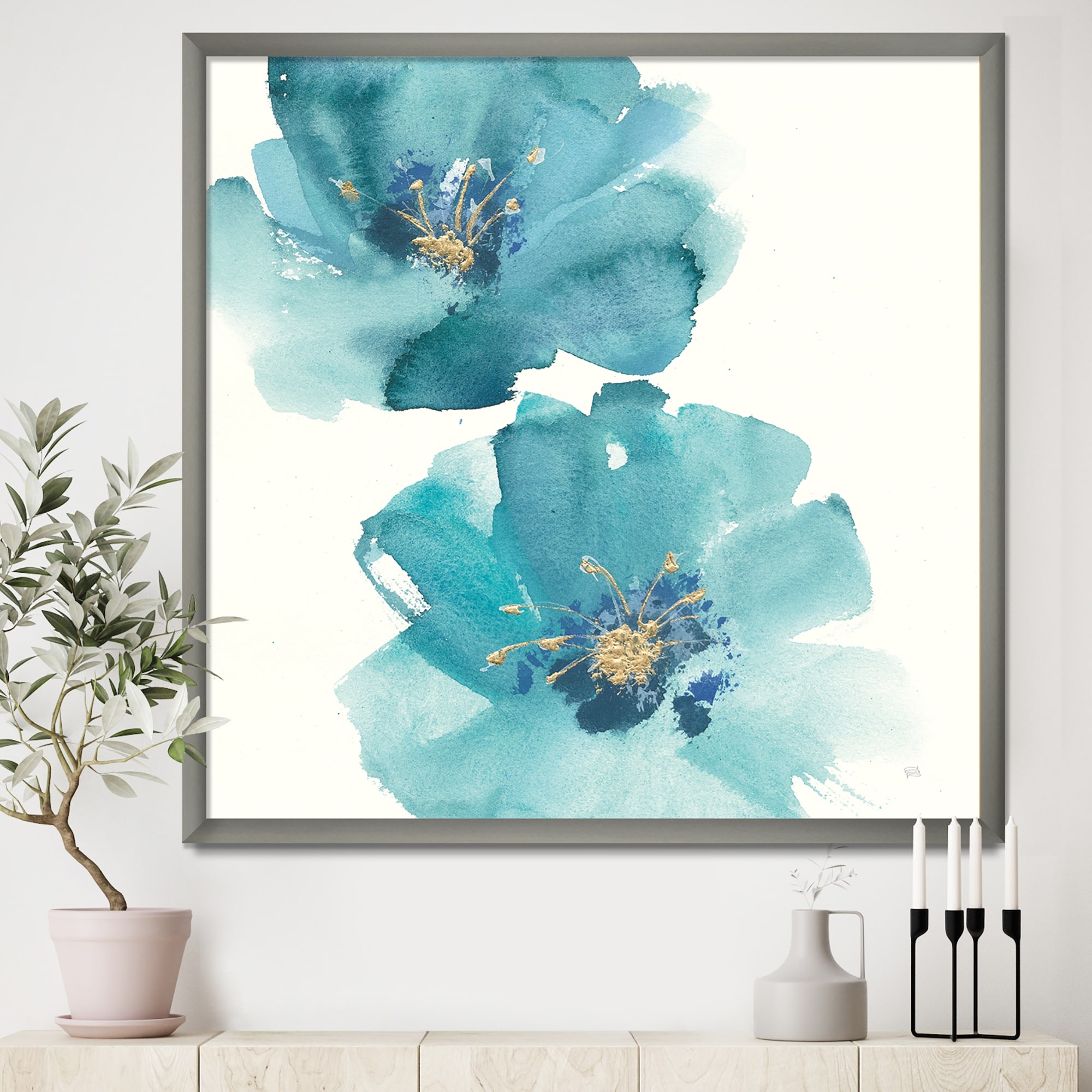 Designart 'Blue Cosmos Indigo II' Farmhouse Framed Art Print