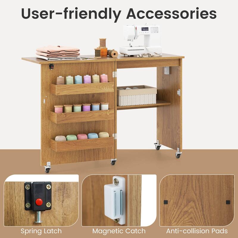 Costway Folding Sewing Machine Table Lockable Casters Rack with 3 - See Details