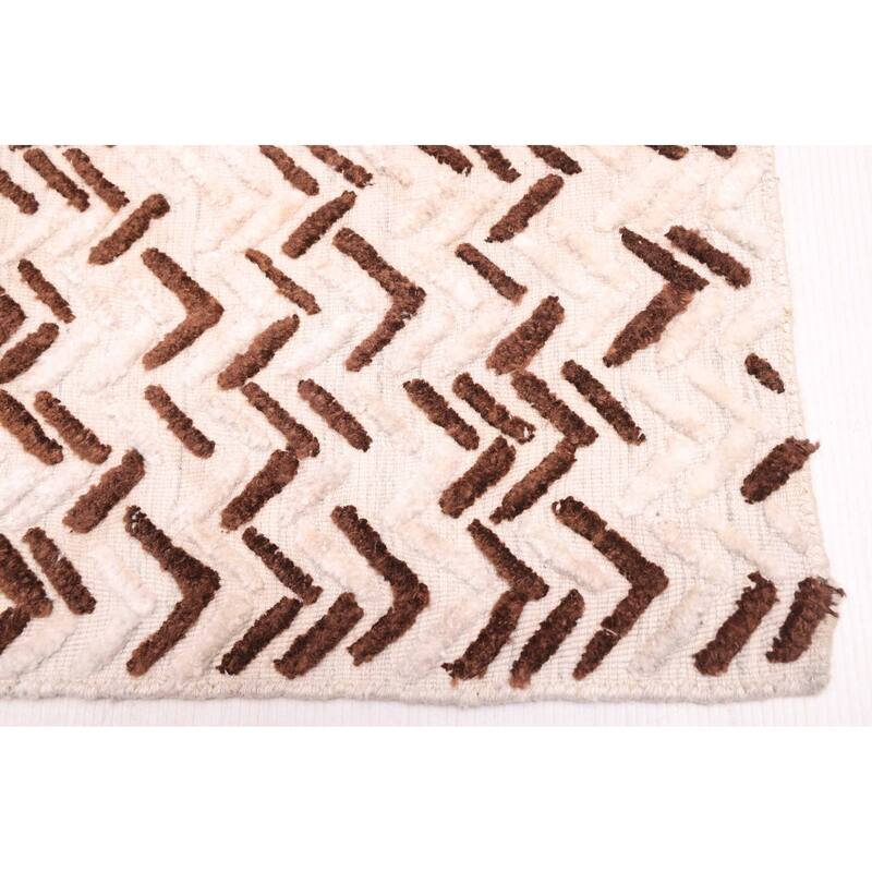 ECARPETGALLERY Hand-knotted Tangier Cream, Dark Brown Wool Rug - 5'2 x 8'2