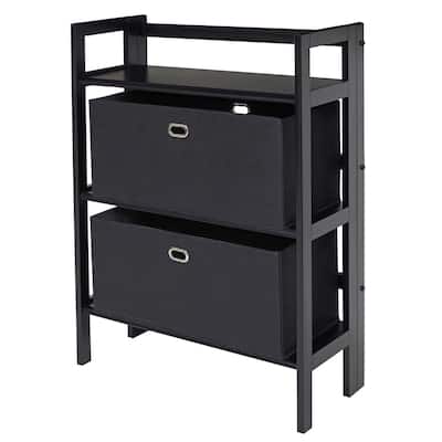 Torino 3-Pc Foldable Shelf with 2 Foldable Wide Fabric Baskets, Black - 27.8 x 11.5 x 38.54 inches