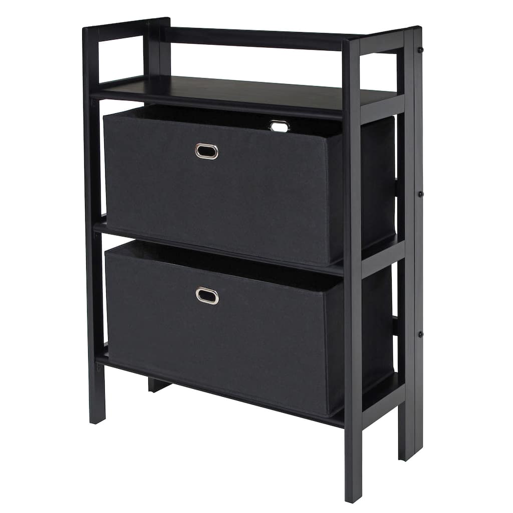 Torino 3-Pc Foldable Shelf with 2 Foldable Wide Fabric Baskets, Black - 27.8 x 11.5 x 38.54 inches