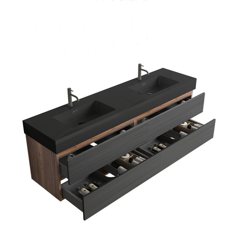 GDFStudio - Grace Floating Bathroom Vanity with Solid Surface Sink and Soft-Close Storage