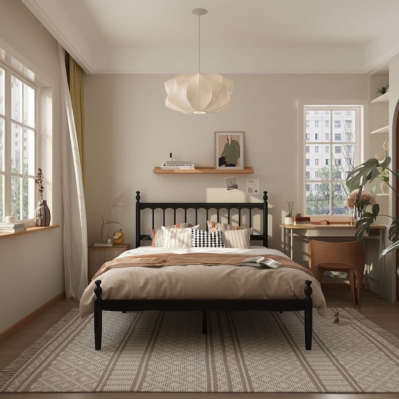 Elegant Vintage Style Sturdy Queen Size Solid Wood Bed Frame