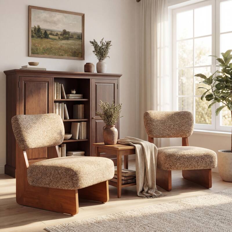 Christopher Knight Home - Vincent Polyester Upholstered Lounge Chair with Solid Wood Base (Set of 2）