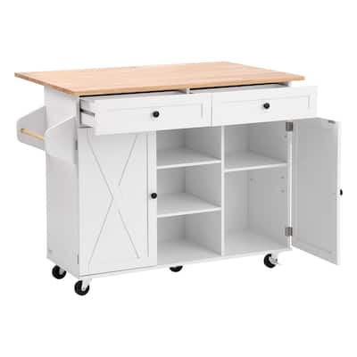 35" Mobile Kitchen Island Cart with Drop Leaf and Lockable Wheels Storage Drawers and Cabinets - 44"L x 30"W x 35"H