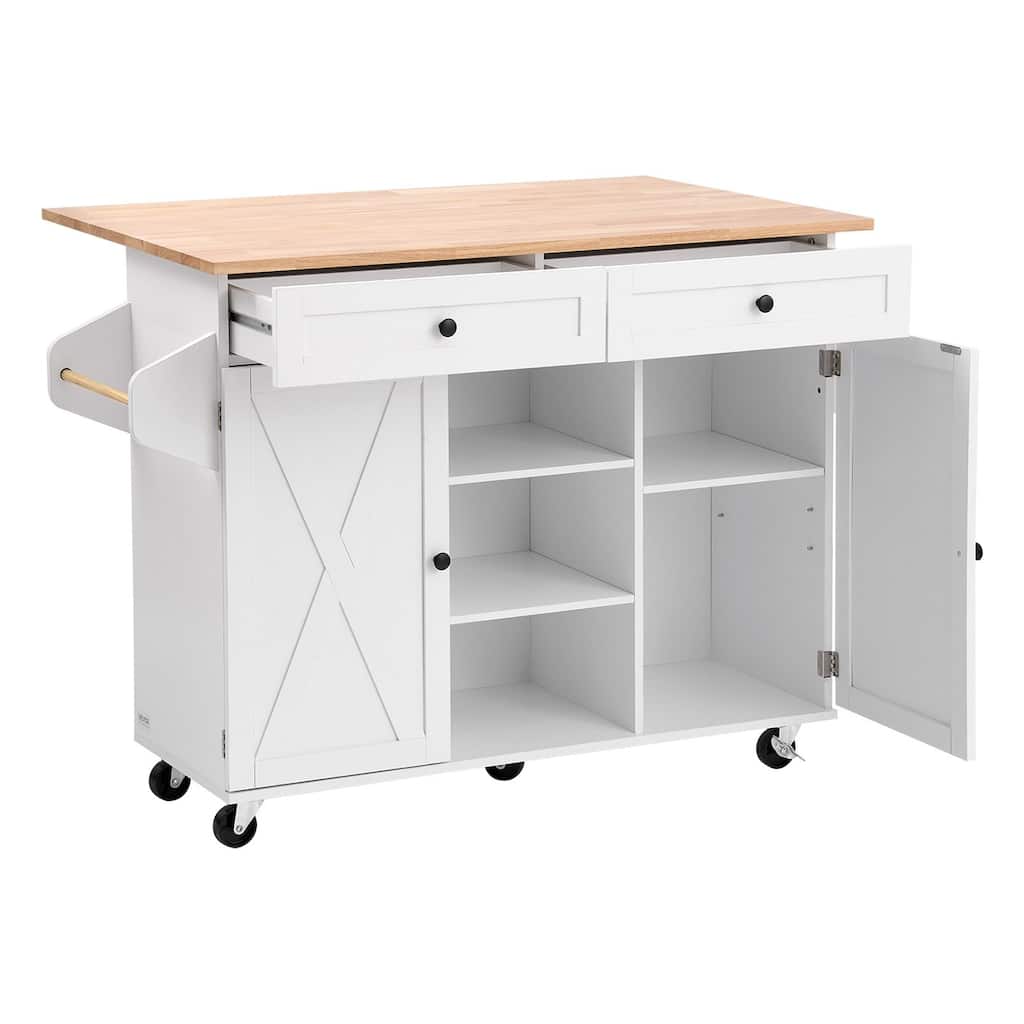 35" Mobile Kitchen Island Cart with Drop Leaf and Lockable Wheels Storage Drawers and Cabinets - 44"L x 30"W x 35"H