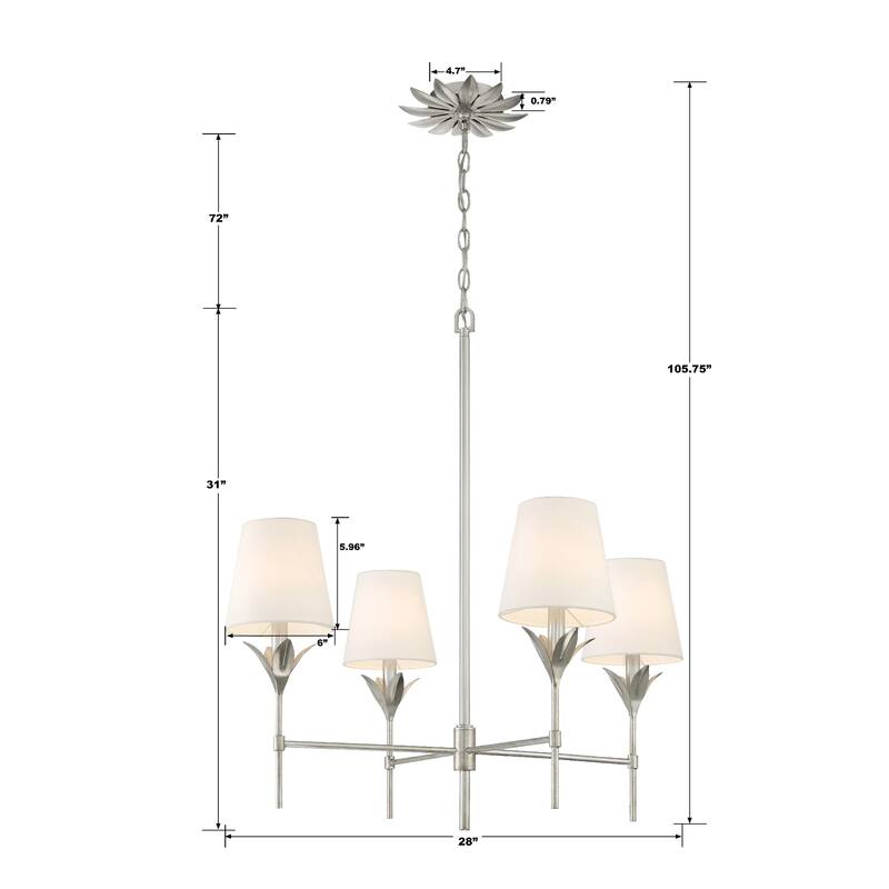 Broche 4 Light Antique Silver Chandelier - 28"W x 28"H x 28"D
