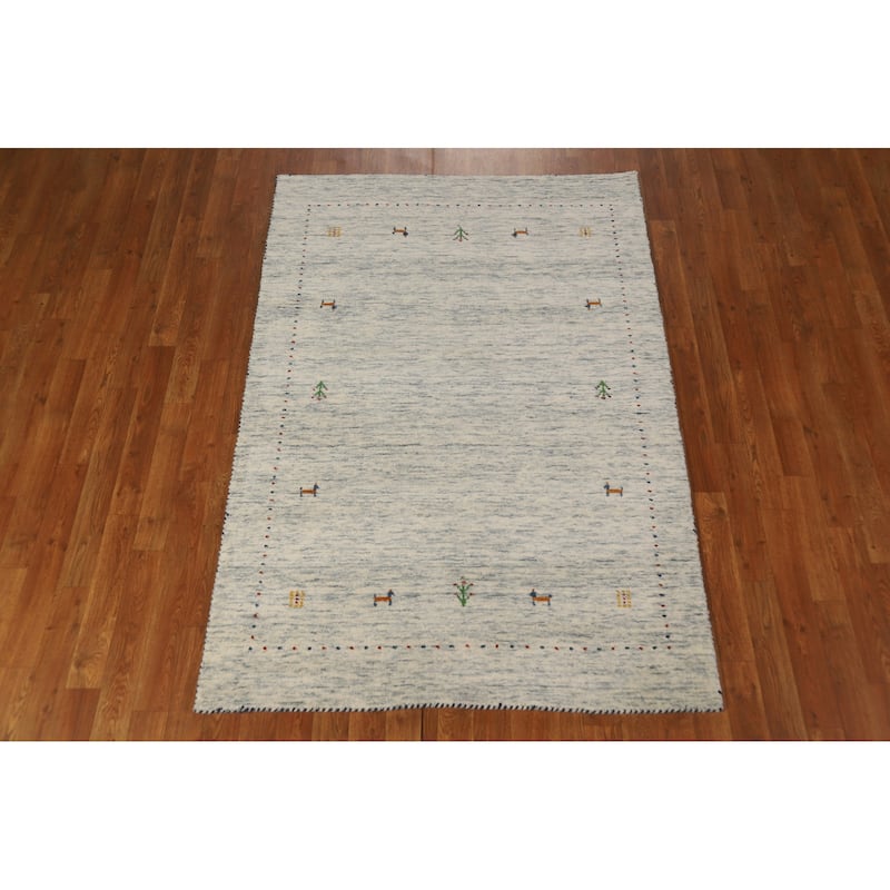 Tribal Gabbeh Oriental Area Rug Handmade Beige Modern Wool Carpet - 4'0" x 5'10"
