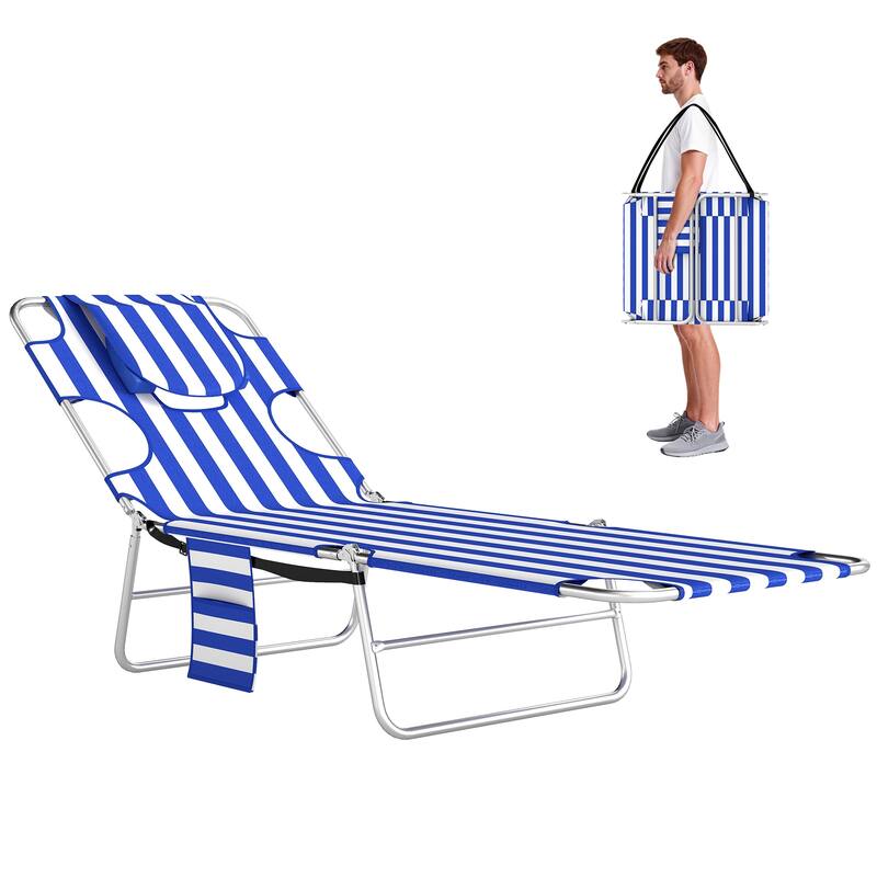Outsunny Chaise Lounge Chair Outdoor with Face Arm Hole, 5-Position Reclining Face Down Tanning Chair with Carry Strap