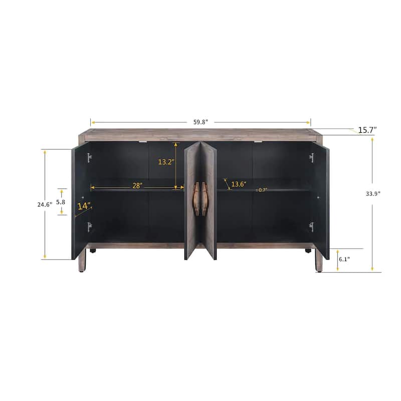 Antique Four Door Cabinet for Living Room Kitchen Hallway