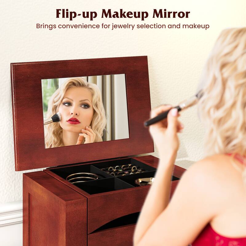 Gymax Jewelry Cabinet Armoire Wood Storage Box Chest Stand Organizer - 10.5'' X15.8''X 40''