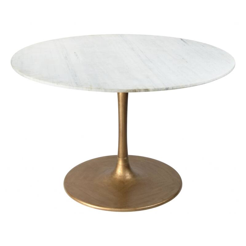 Black Solid Wood Round Pedestal Dining Table - 47 W x 30 D x 47 H - White & Gold