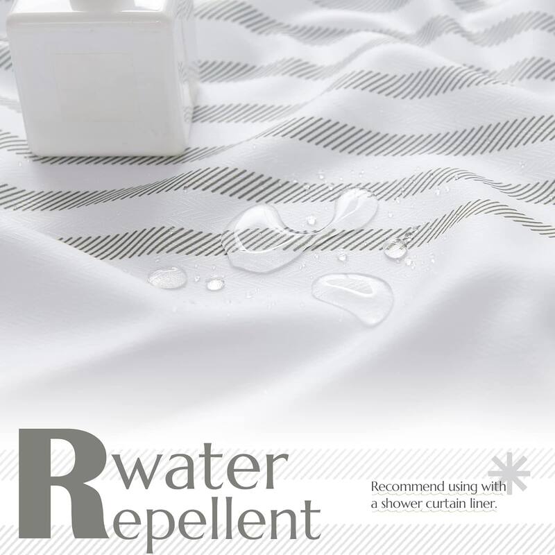 White Shower Curtain with Stripes Fabric for Bathroom ModernWater