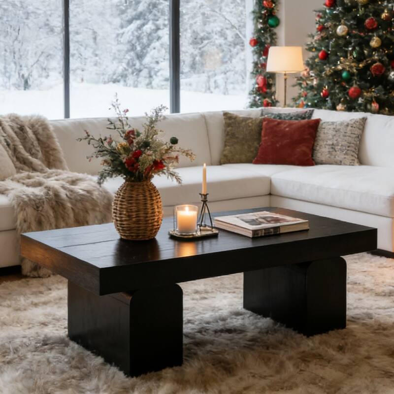 55.11" Double Pedestal Wood Coffee Table, Rectangular