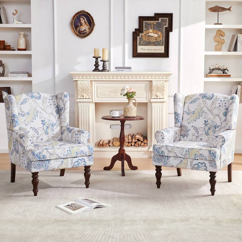 Accent Armchair with Turned Legs Set of 2 Blue/ Beige / Grey - Blue