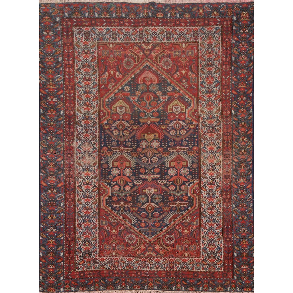 Pre-1900 Antique Bakhtiari Persian Area Rug Handmade Wool Carpet - 4'8"x 6'1"