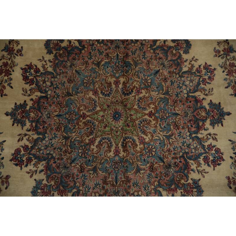 Hand Knotted Oriental 100% Wool Carpet Traditional Floral Beige & Ivories Kerman Area Rug - 20' 2'' X 11' 7''