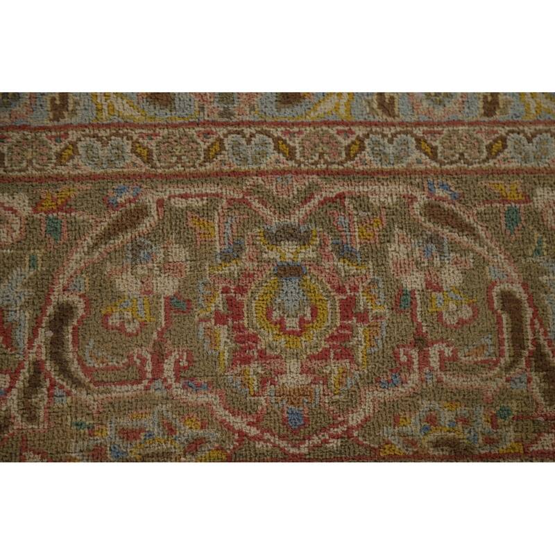 Hand Knotted Oriental 100% Wool Carpet Traditional Floral Pink Mashad Area Rug - 13' 0'' X 9' 6''
