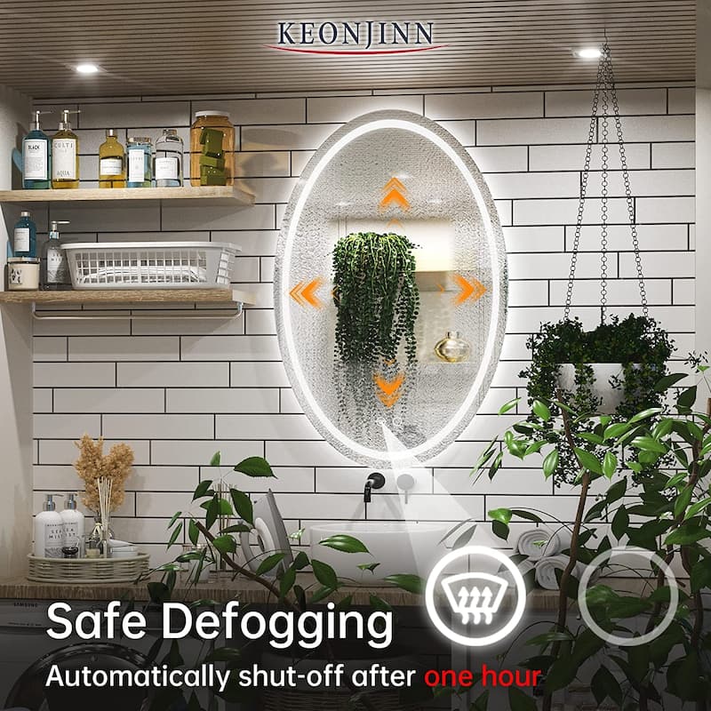 KEONJINN Oval Frameless Wall Mounted LED Bathroom Mirror Anti-Fog Dimmable
