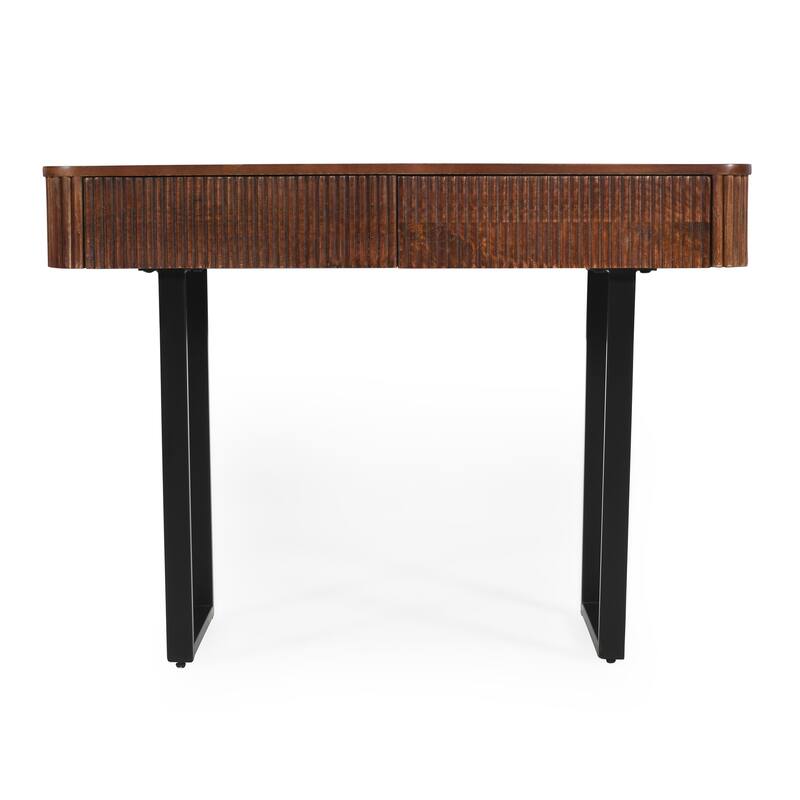 Solid Wood Console Table 40-Inch Fluted Entryway Table with 2 Storage Drawers and Metal Legs for Entryway Hallway Living Room