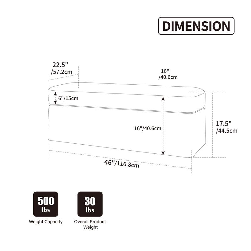 46"W Modern Chenille Storage Ottoman