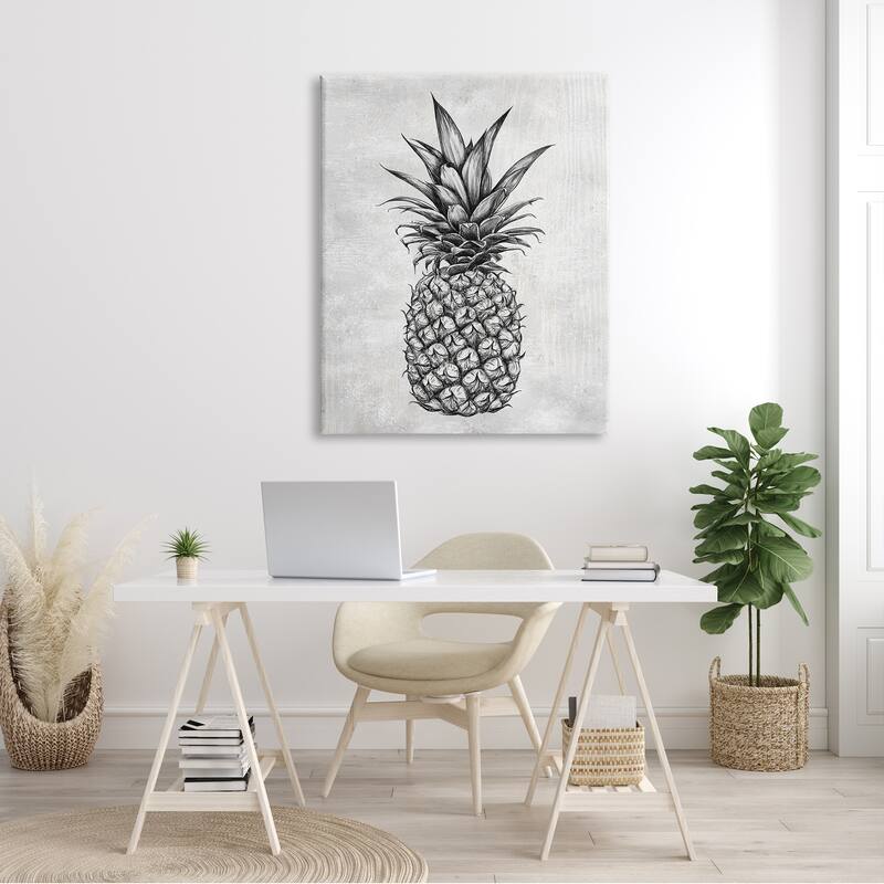 Stupell Bold Pineapple Line Drawing Rustic Pattern Black White Canvas Wall Art - Grey
