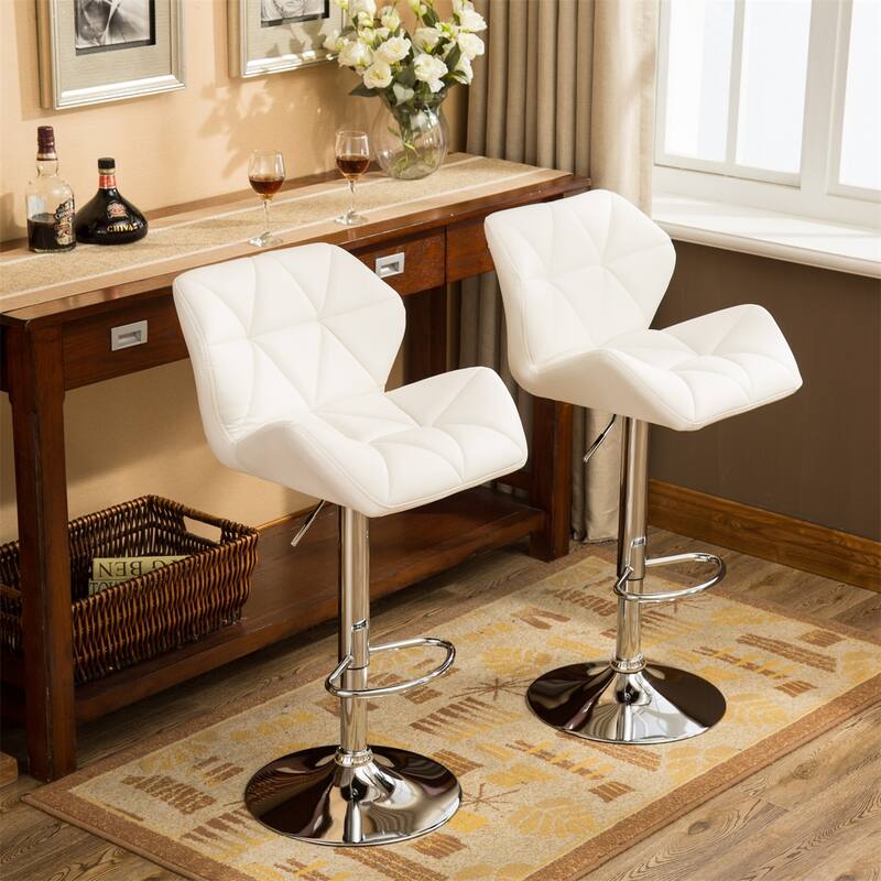 Contemporary Tufted Adjustable Height Hidraulic Bar Stools, Set of 2