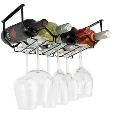 Wallniture Piccola Under Cabinet Wine Bottle Holder and Stemware Rack