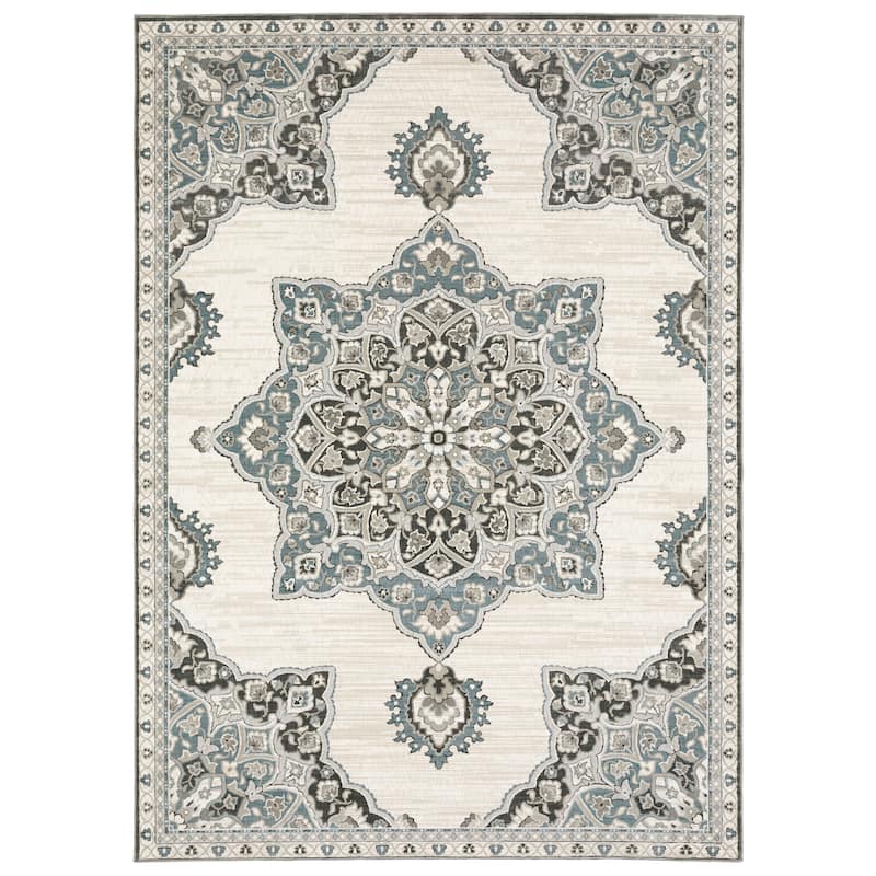 Style Haven Everly Vintage Center Star Medallion Ivory/ Blue Area Rug - 7' 10" x 10' 10" - Runner/Rectangle